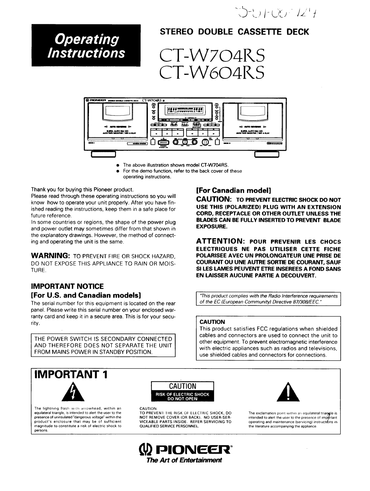 Pioneer CT-W704RS Owner’s Manual