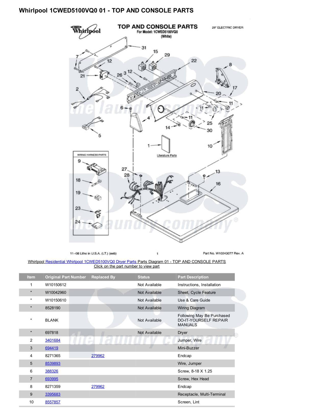 Whirlpool 1CWED5100VQ0 Parts Diagram