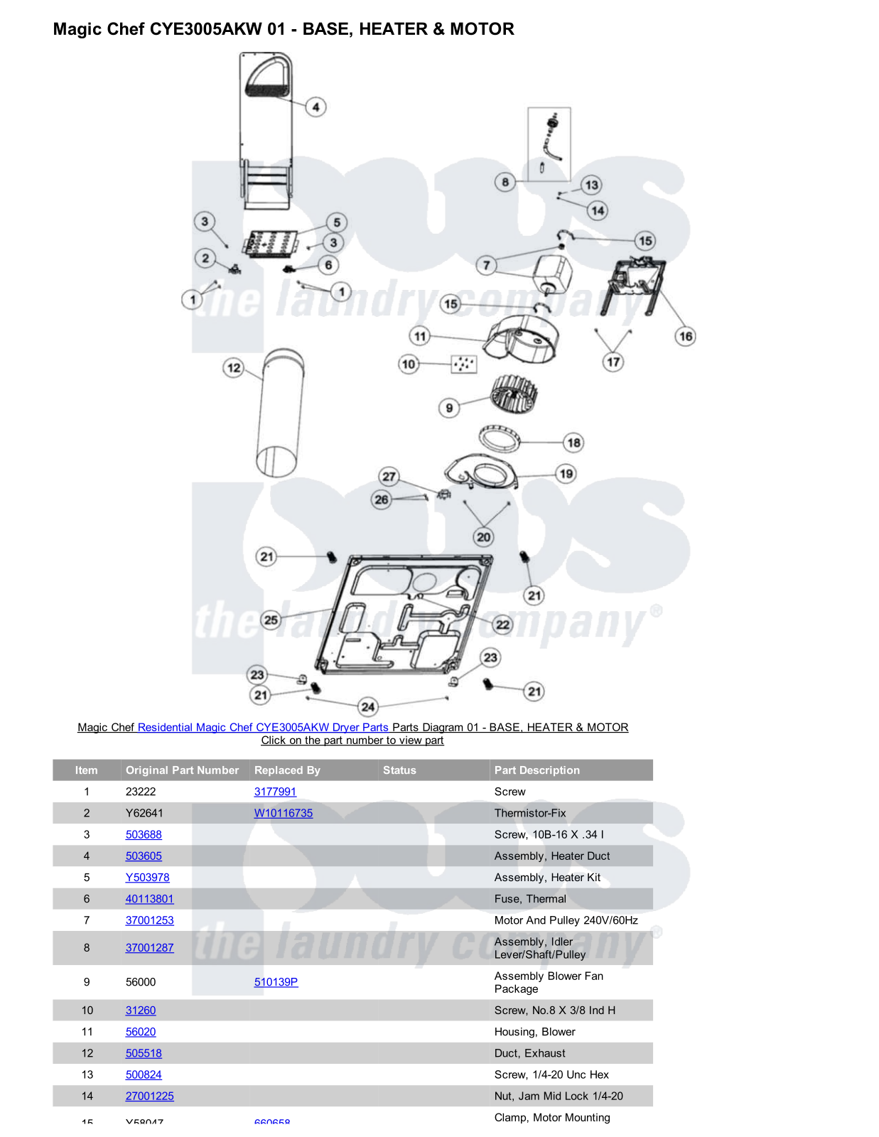 Magic Chef CYE3005AKW Parts Diagram