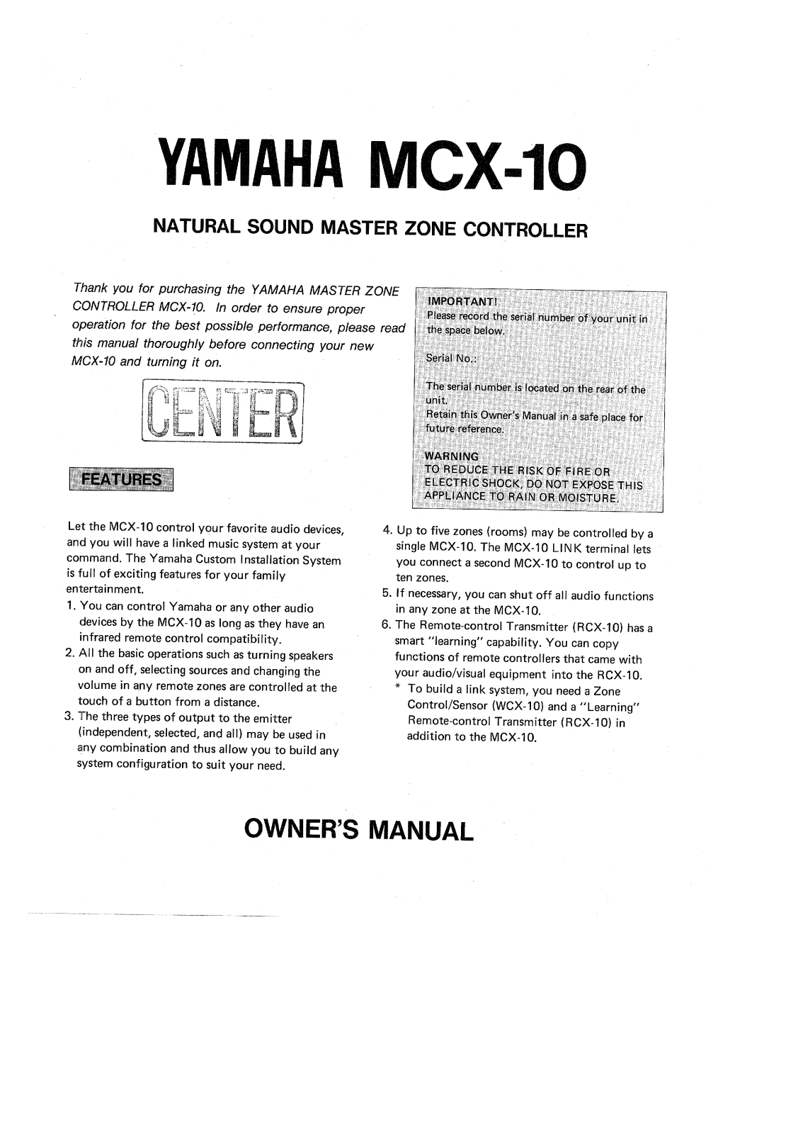 Yamaha MCX-10 Owners manual