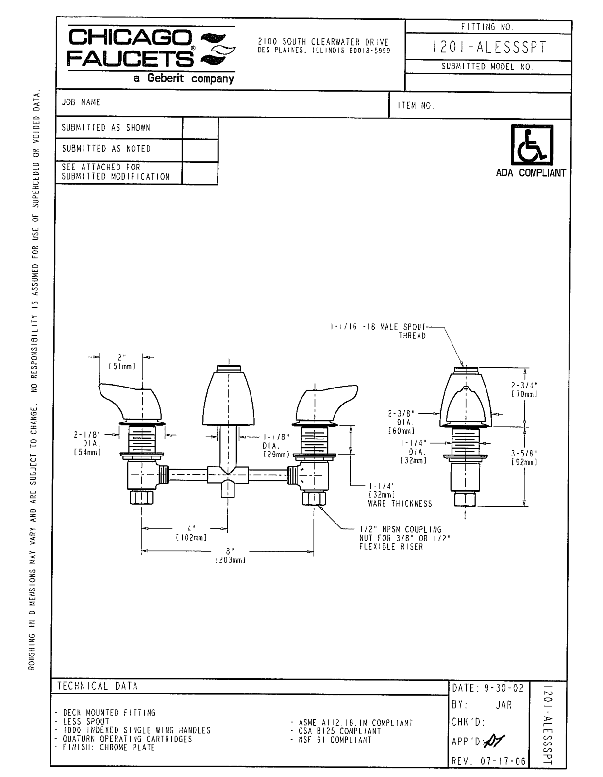 Chicago Faucet 1201-ALESSSPT User Manual