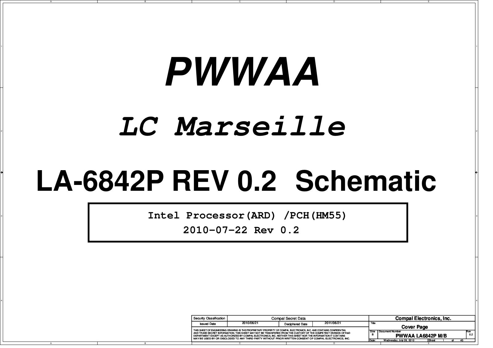 Compal LA-6842P PWWAA LC Marseille, Satellite C650, Satellite C655, Satellite C660 Schematic