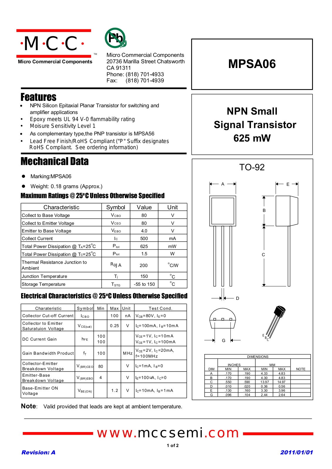 Datasheet mpsa06_to-92 Datasheet - ManualMachine.com
