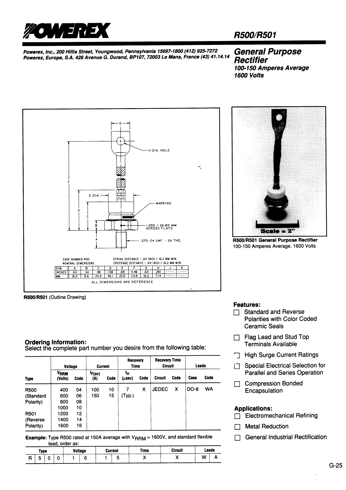 POWEREX R5001610XXWA, R5001615XXWA, R5011215XXWA, R5011410XXWA, R5001210XXWA Datasheet