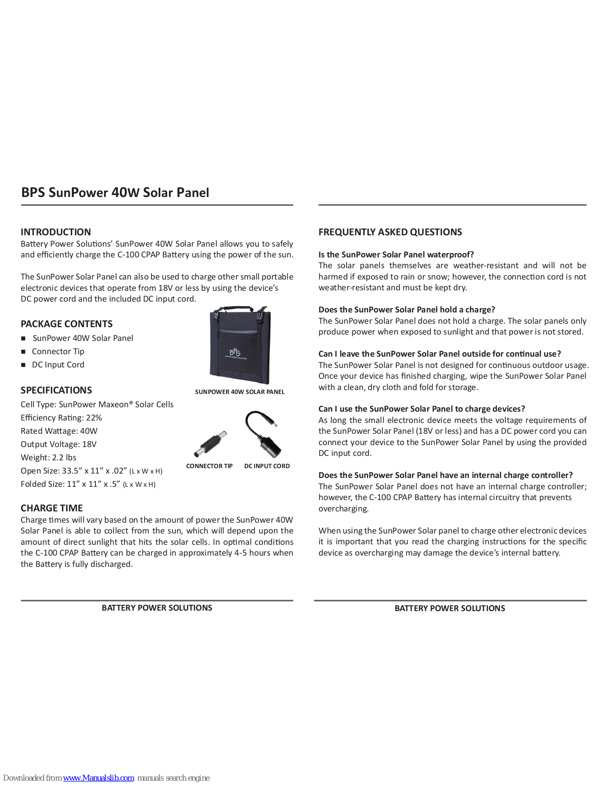 BPS SunPower 40W Instructions Manual - ManualMachine.com