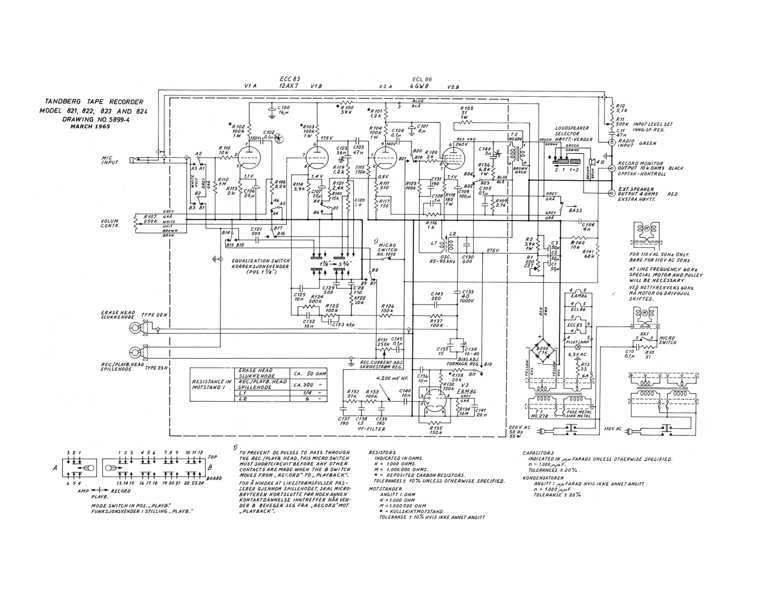 Tandberg 8, 821, 822, 823, 824 Schematic