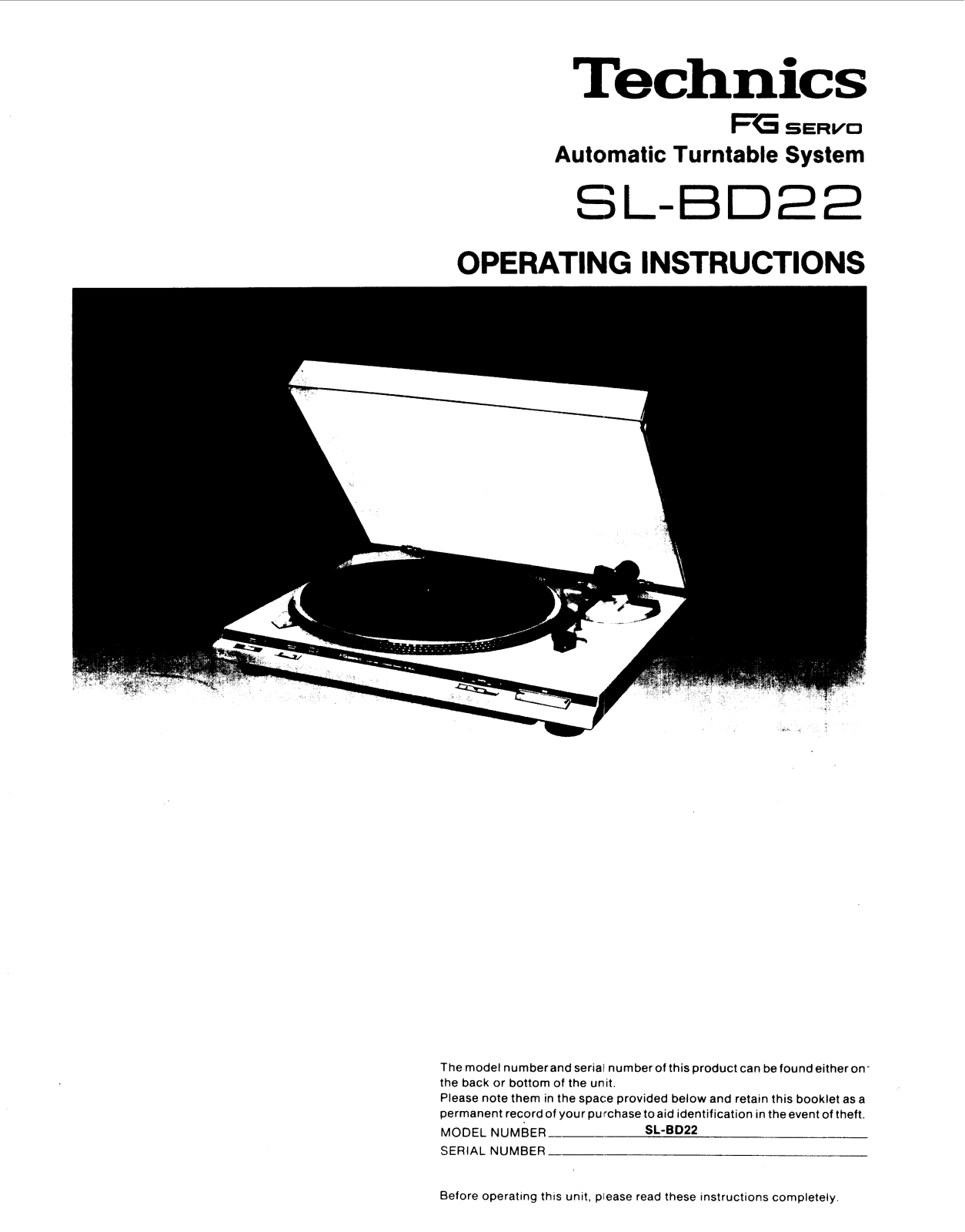 Panasonic SL-BD22 Operation Manual