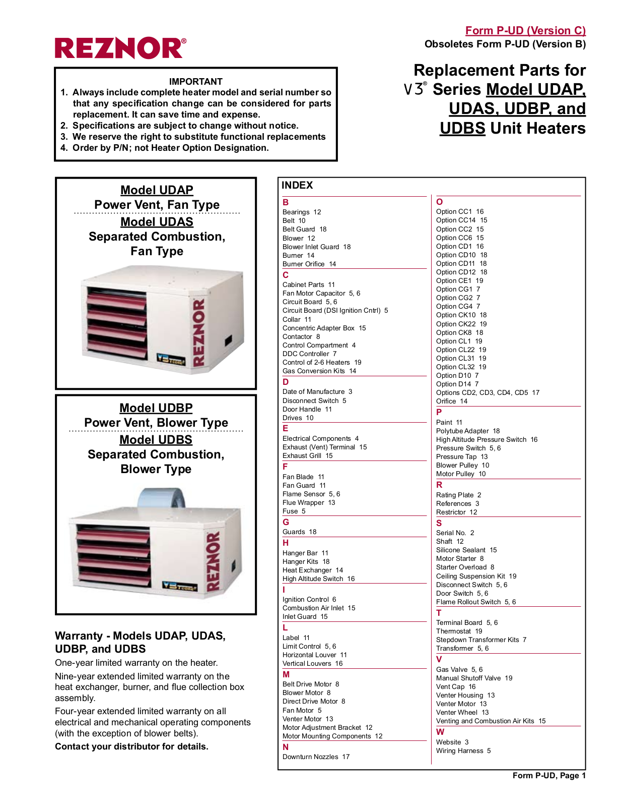 Reznor UDAP, UDAS, UDBP, UDBS User Manual