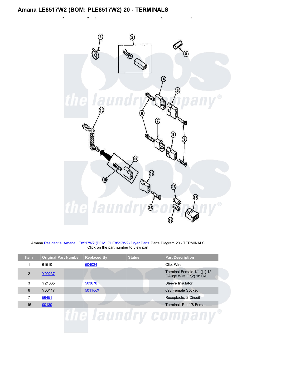 Amana LE8517W2 Parts Diagram