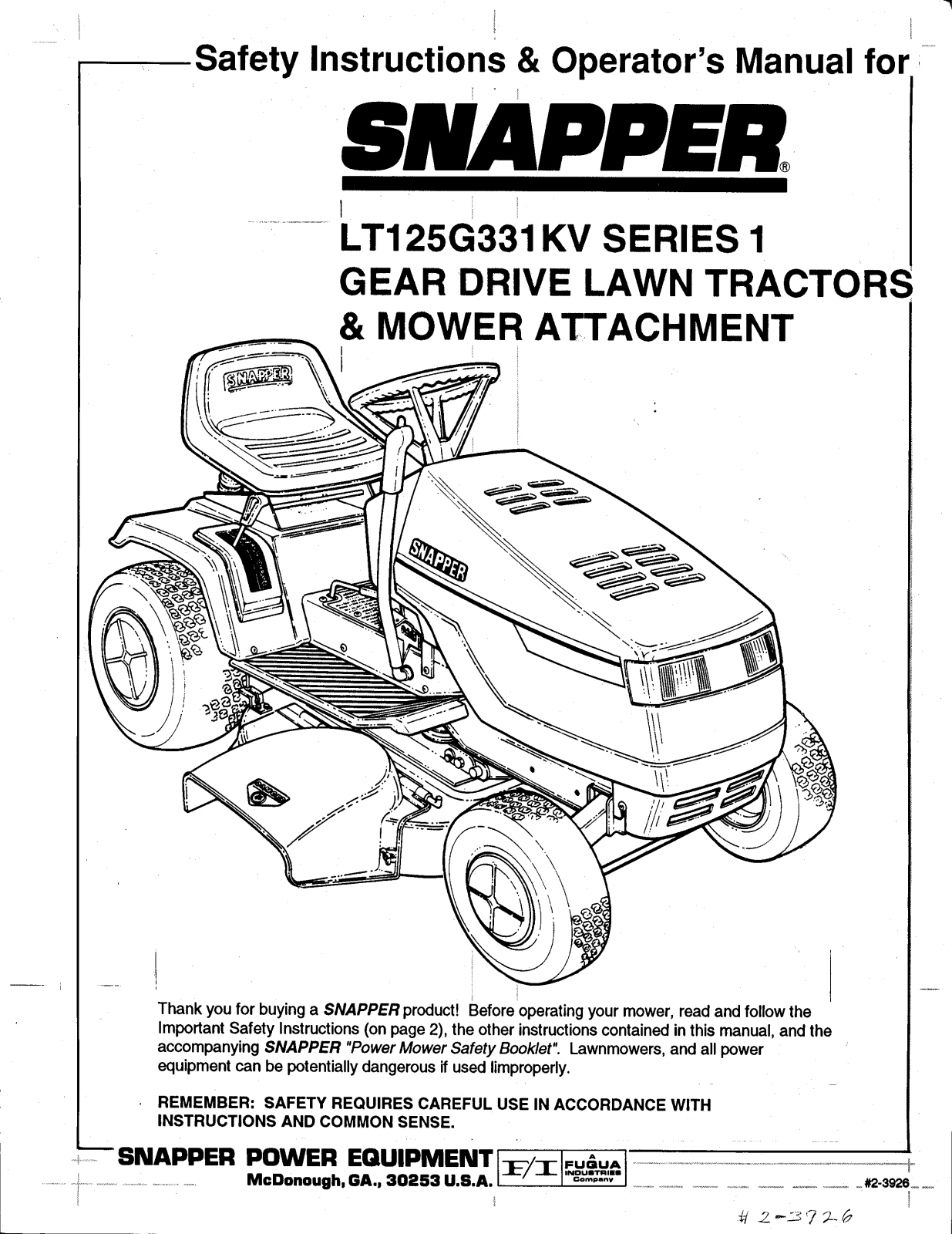 Snapper LT125G331KV User Manual