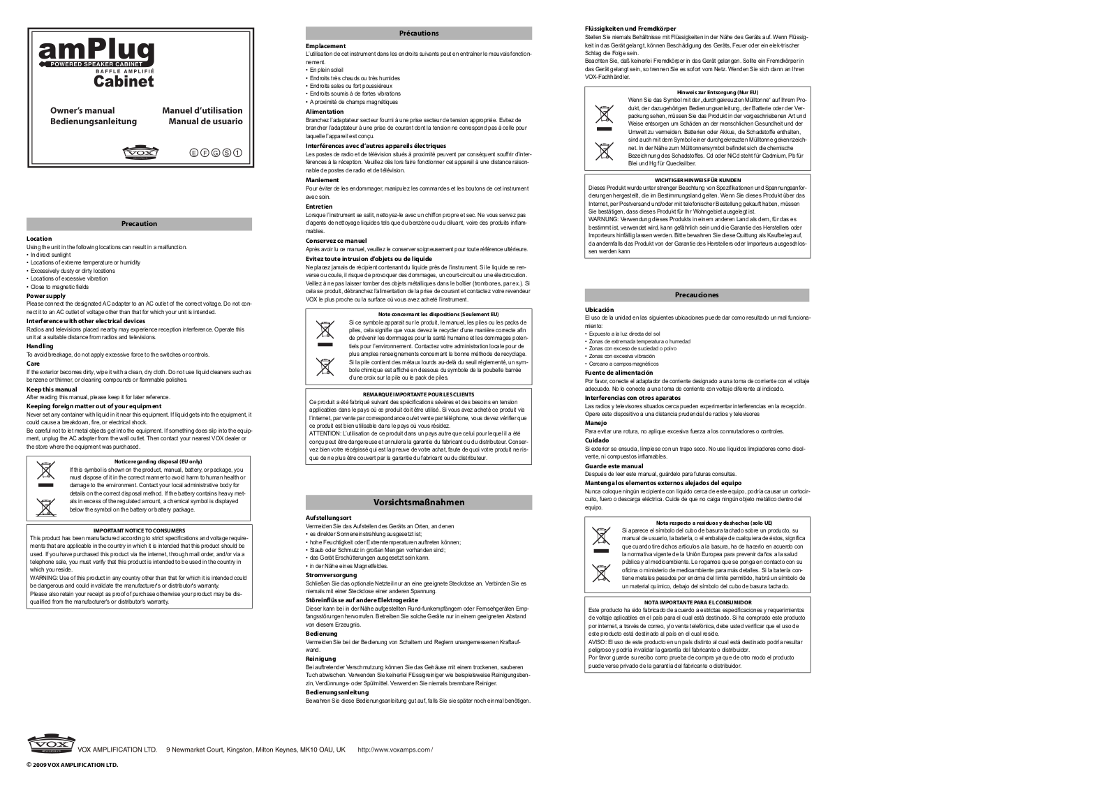 Vox AmPlug Cabinet User manual