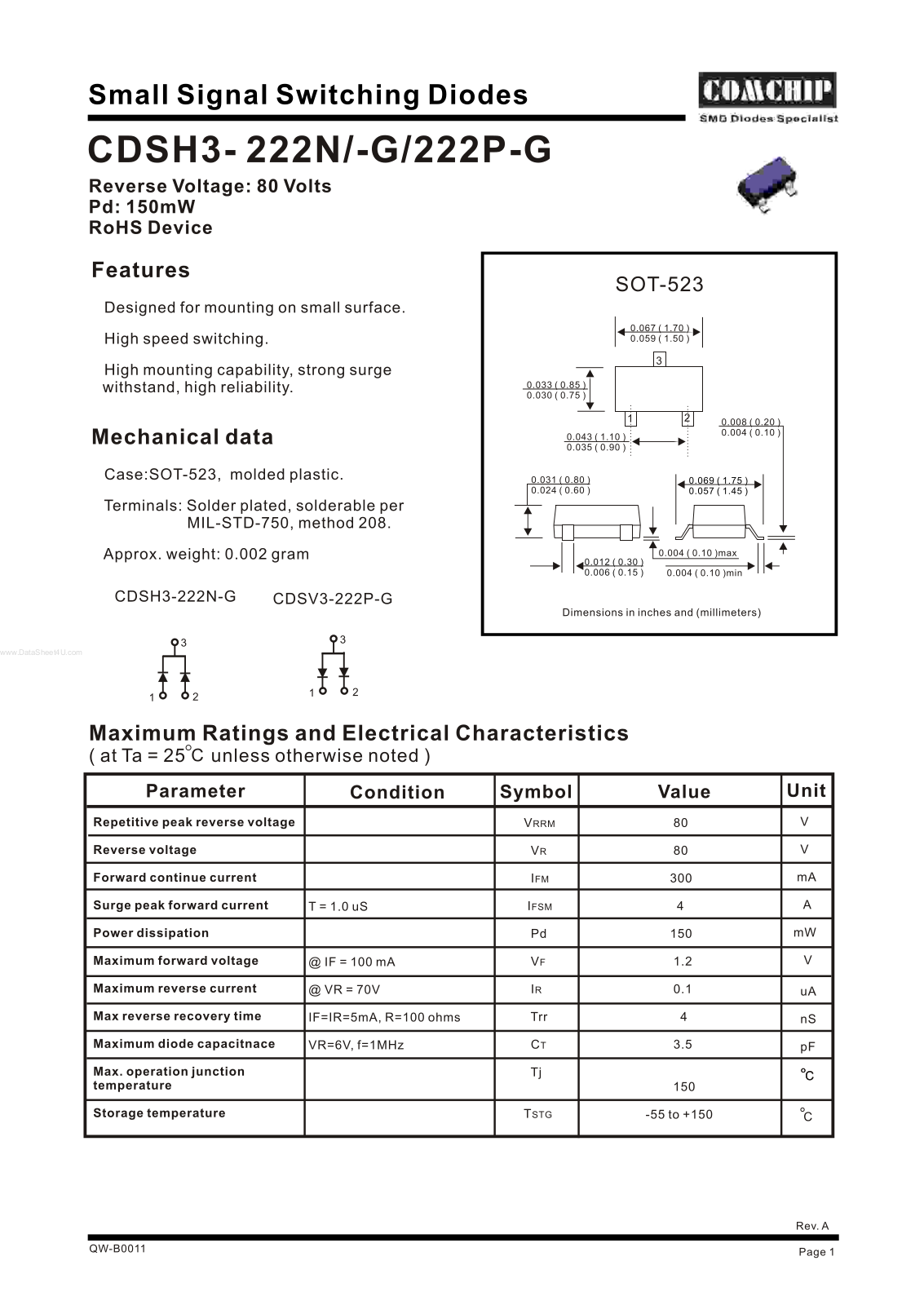 Comchip CDSH 3 – 222 – A – G, CDSH 3 – 222 – N – G, CDSH 3 – 222 – P – G Service Manual