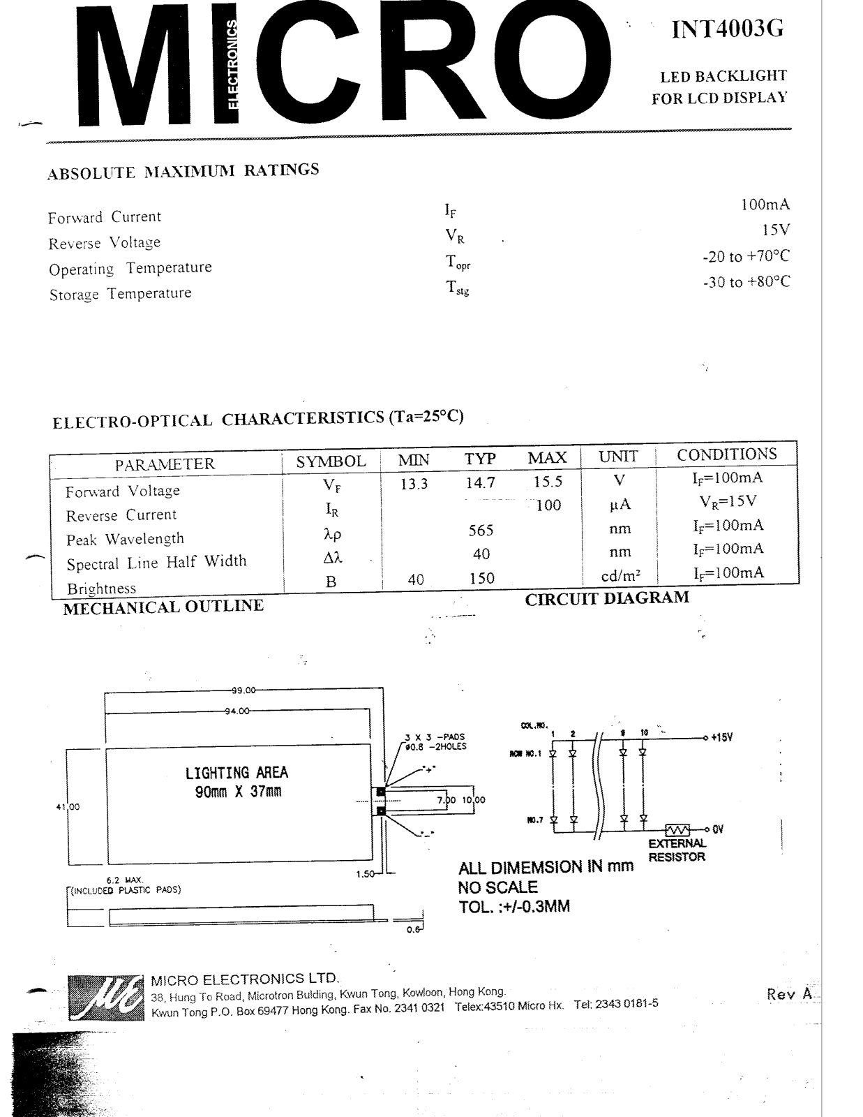 MICRO INT4003G Datasheet