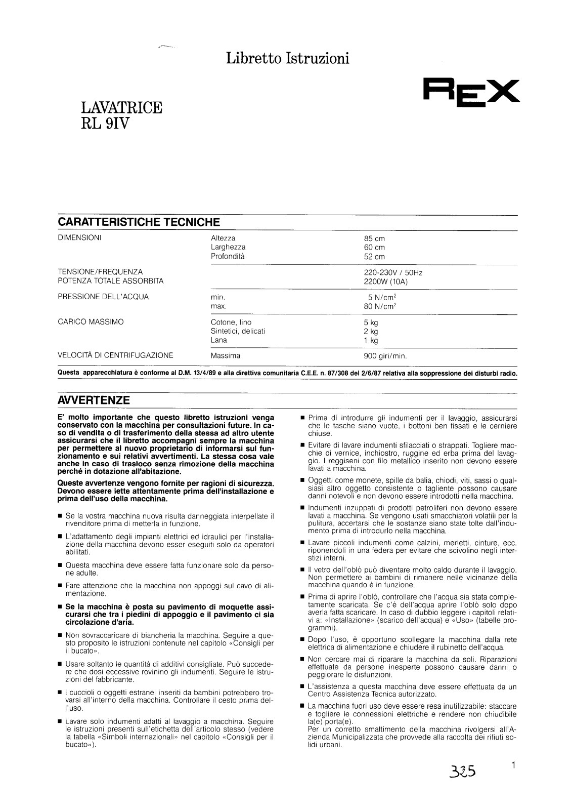 Rex RL9IV User Manual