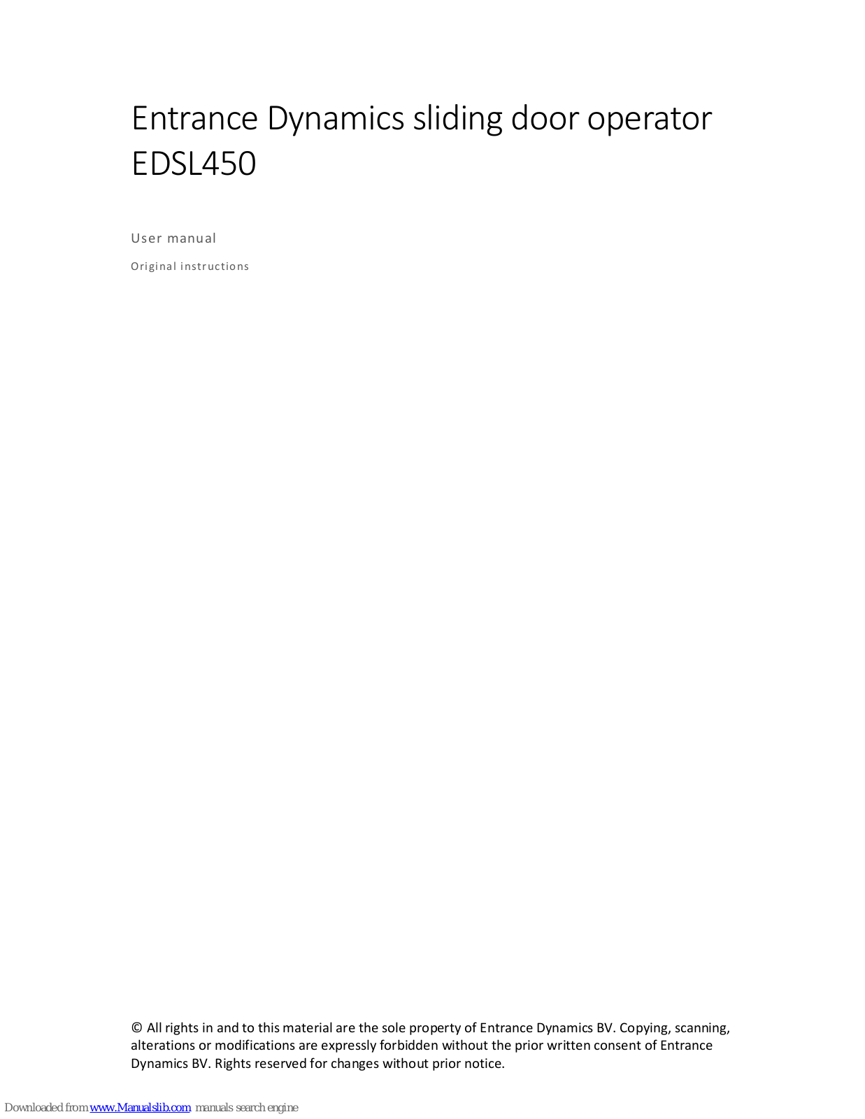 Entrance Dynamics BV EDSL450 User Manual