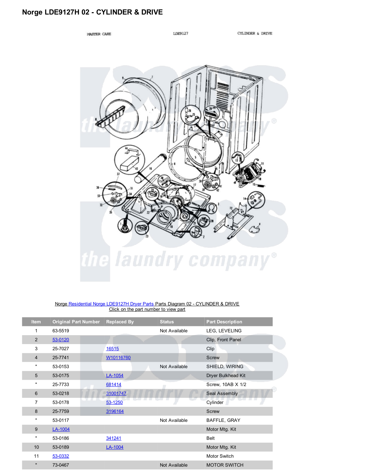 Norge LDE9127H Parts Diagram