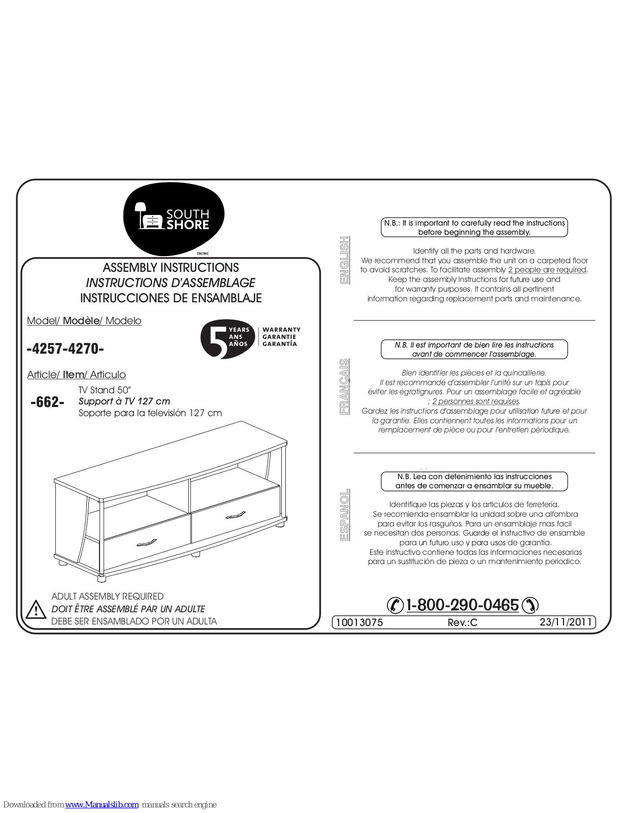 South Shore 4257,4270 Assembly Instructions Manual