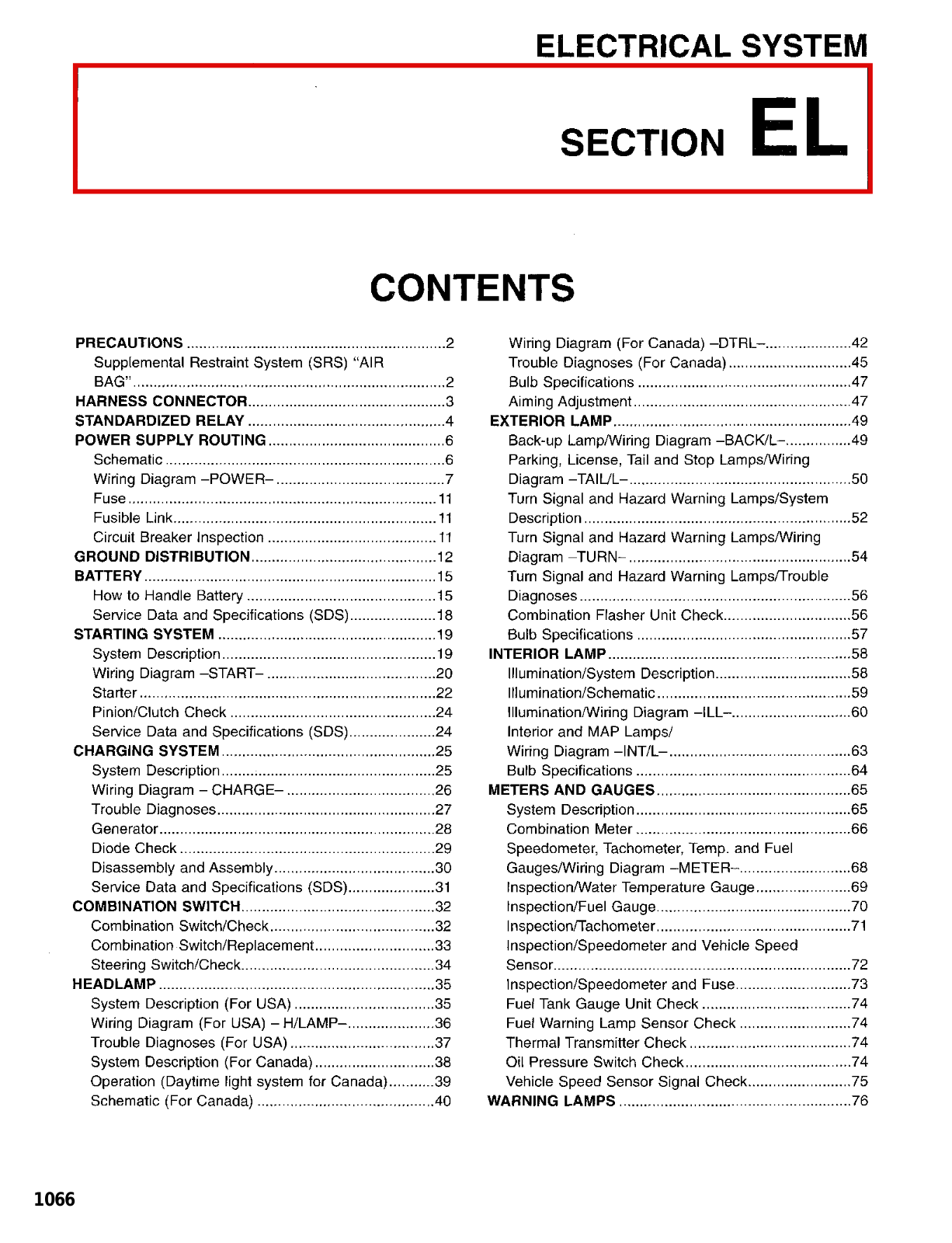 Nissan D21 Electrical System Section EL 1997 Owner's Manual