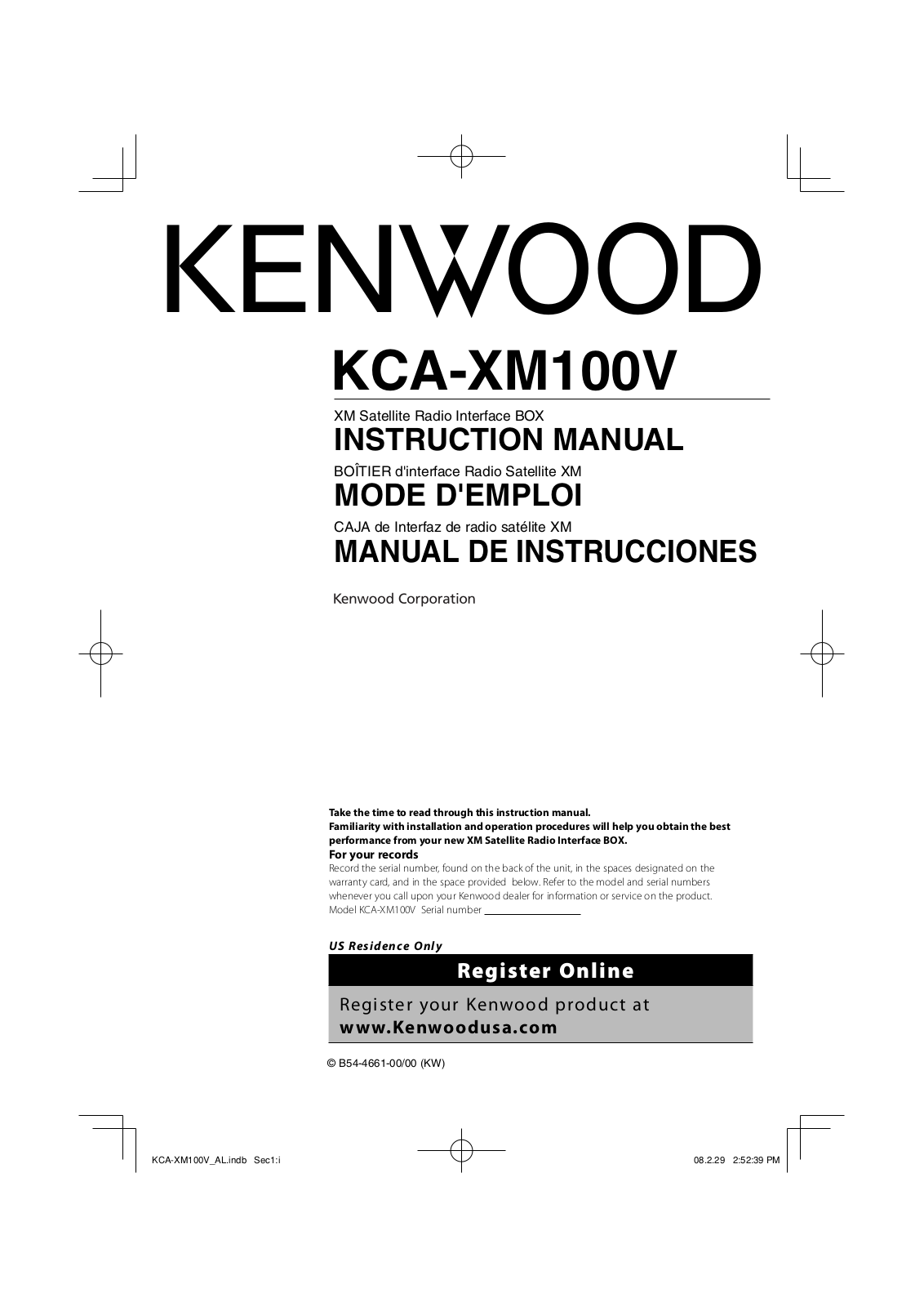 Kenwood KCA-XM100V User Manual