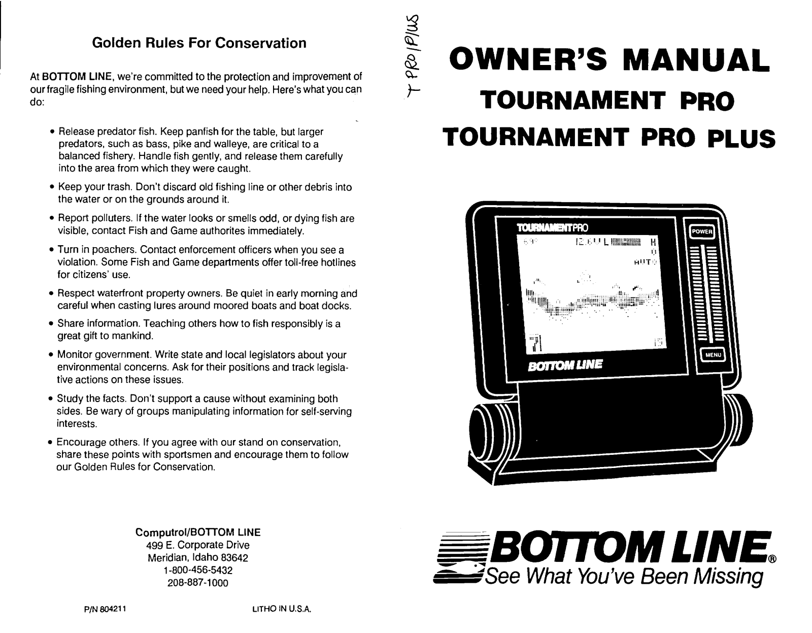 Humminbird Tournament Pro Plus Operation Manual