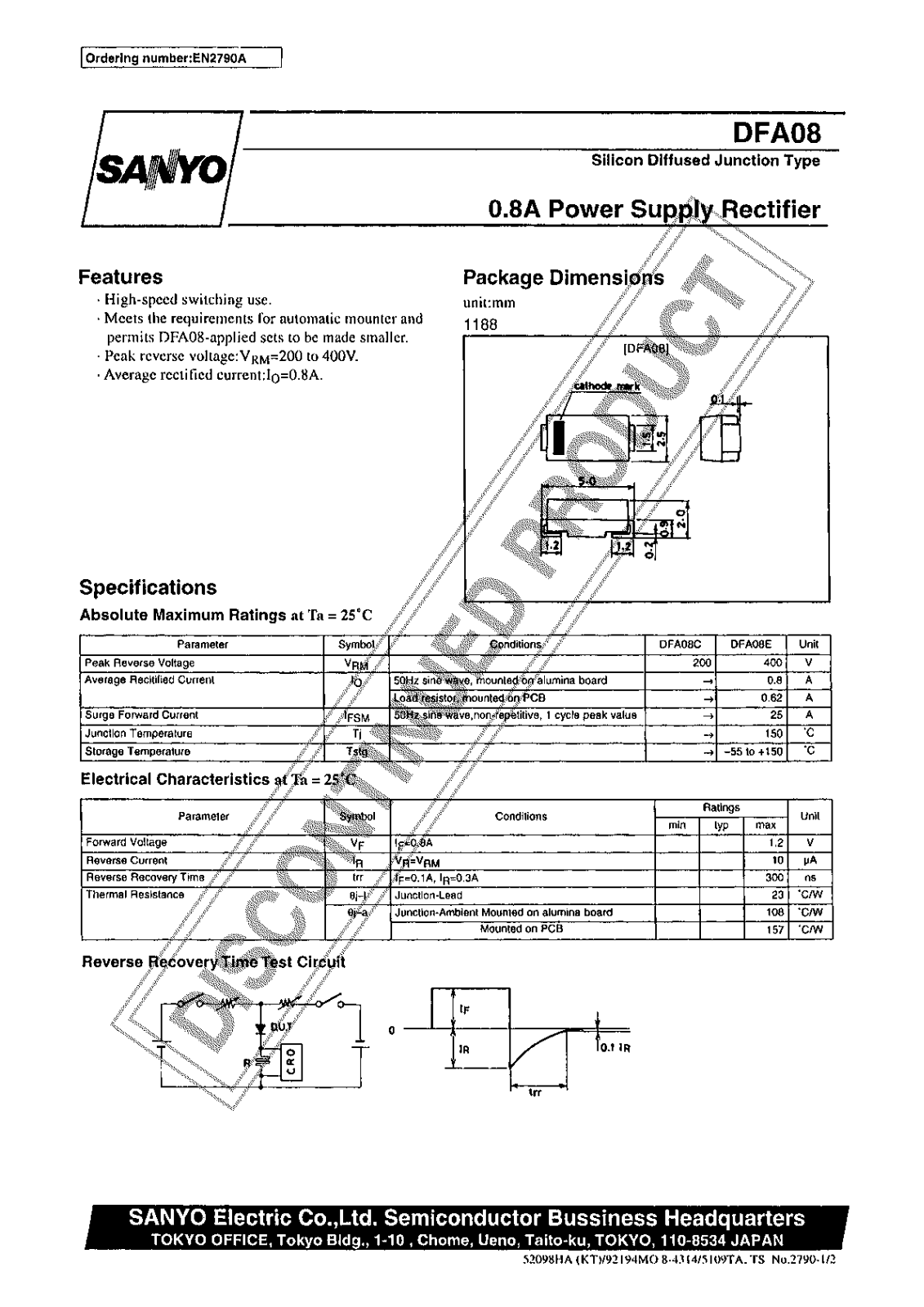 Sanyo DFA08 Specifications