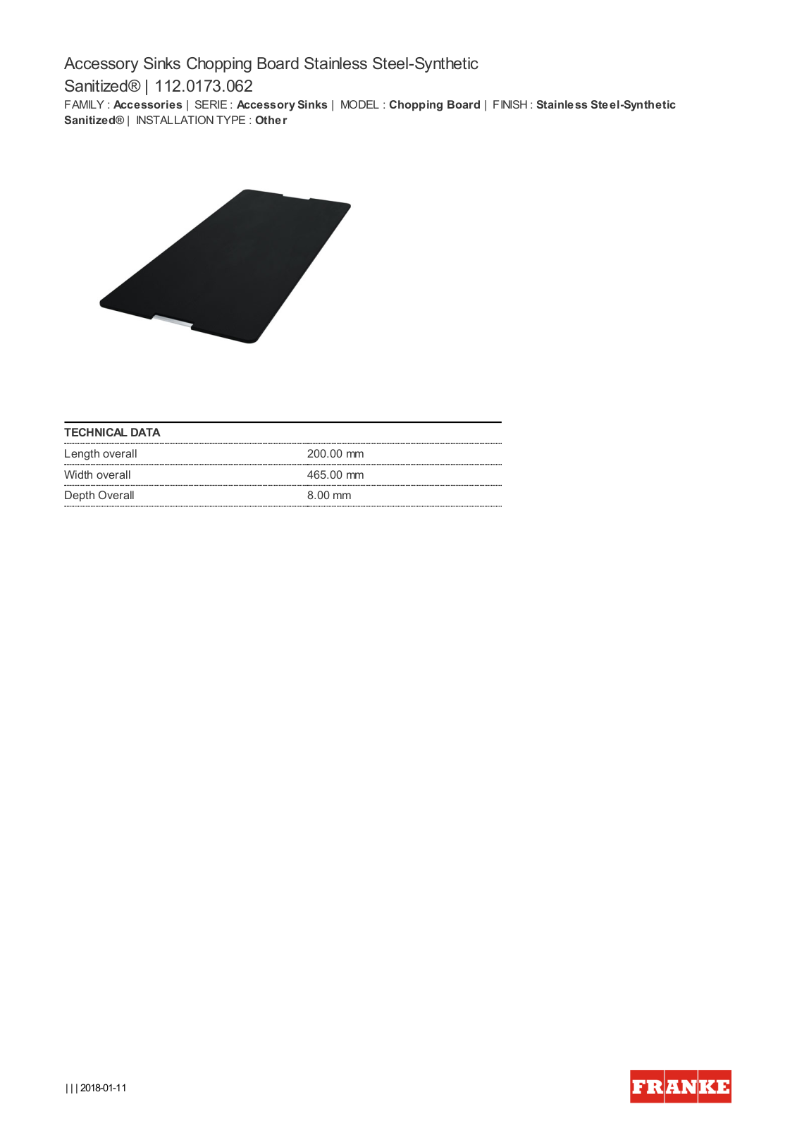 Franke CB062 Specifications Sheet