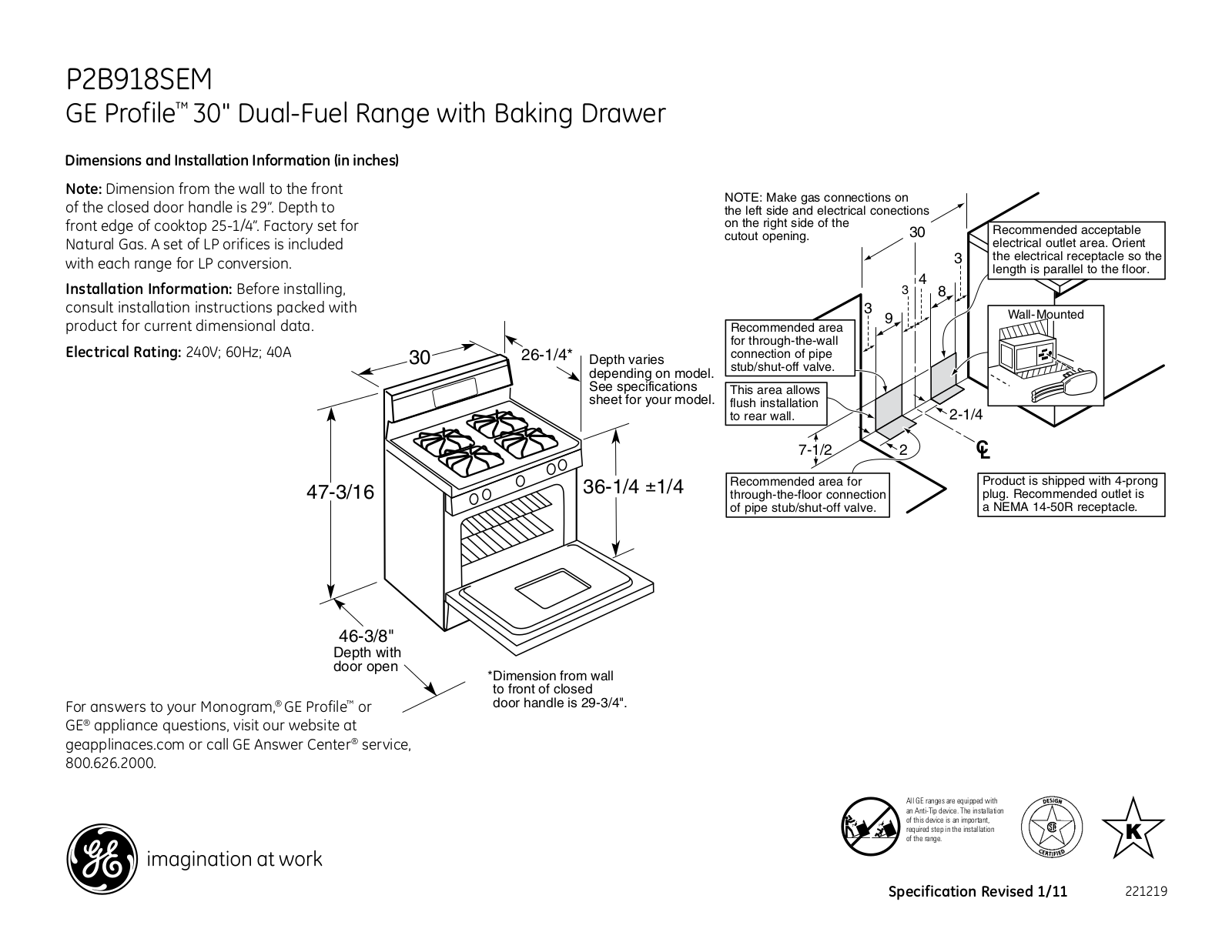 GE P2B918SEM Specification