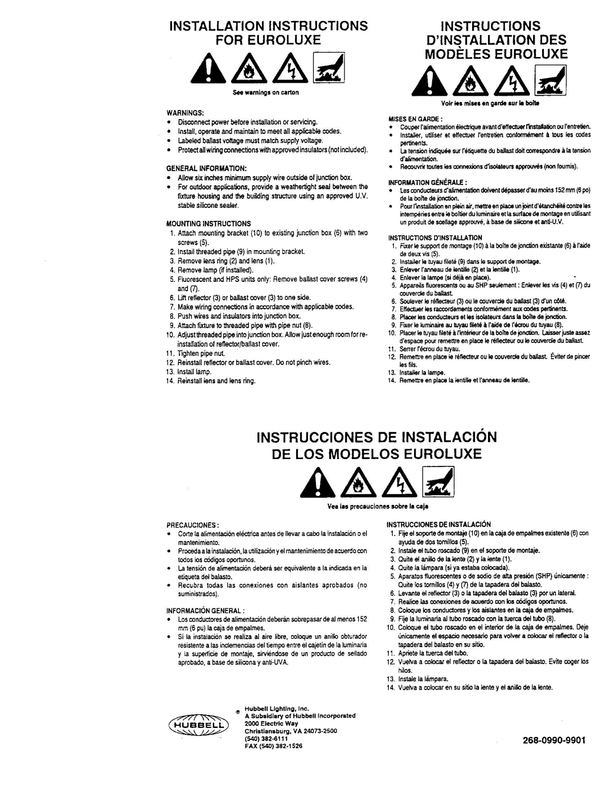 Hubbell Lighting EUROLUXE User Manual