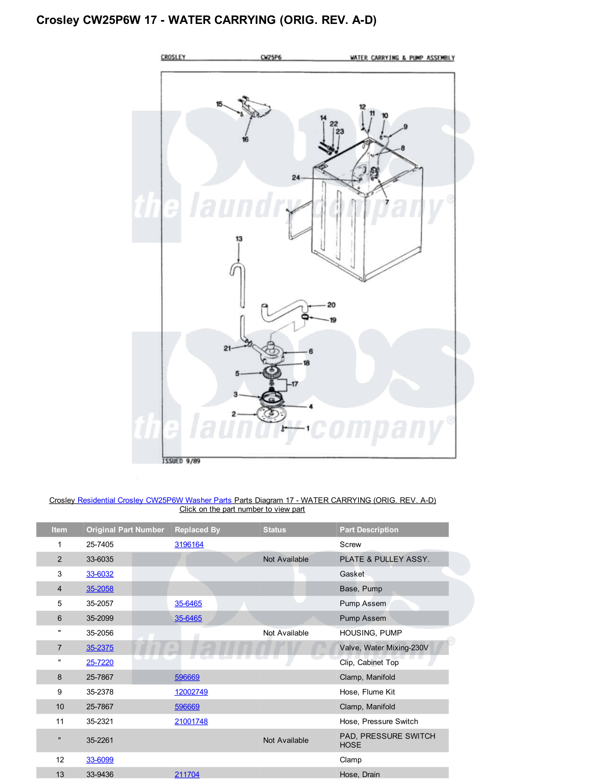 Crosley CW25P6W Parts Diagram