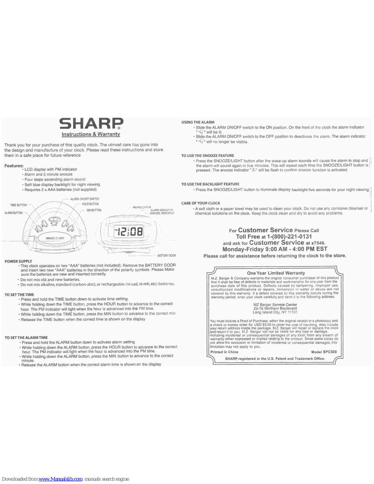 Sharp SPC500 Instructions & Warranty