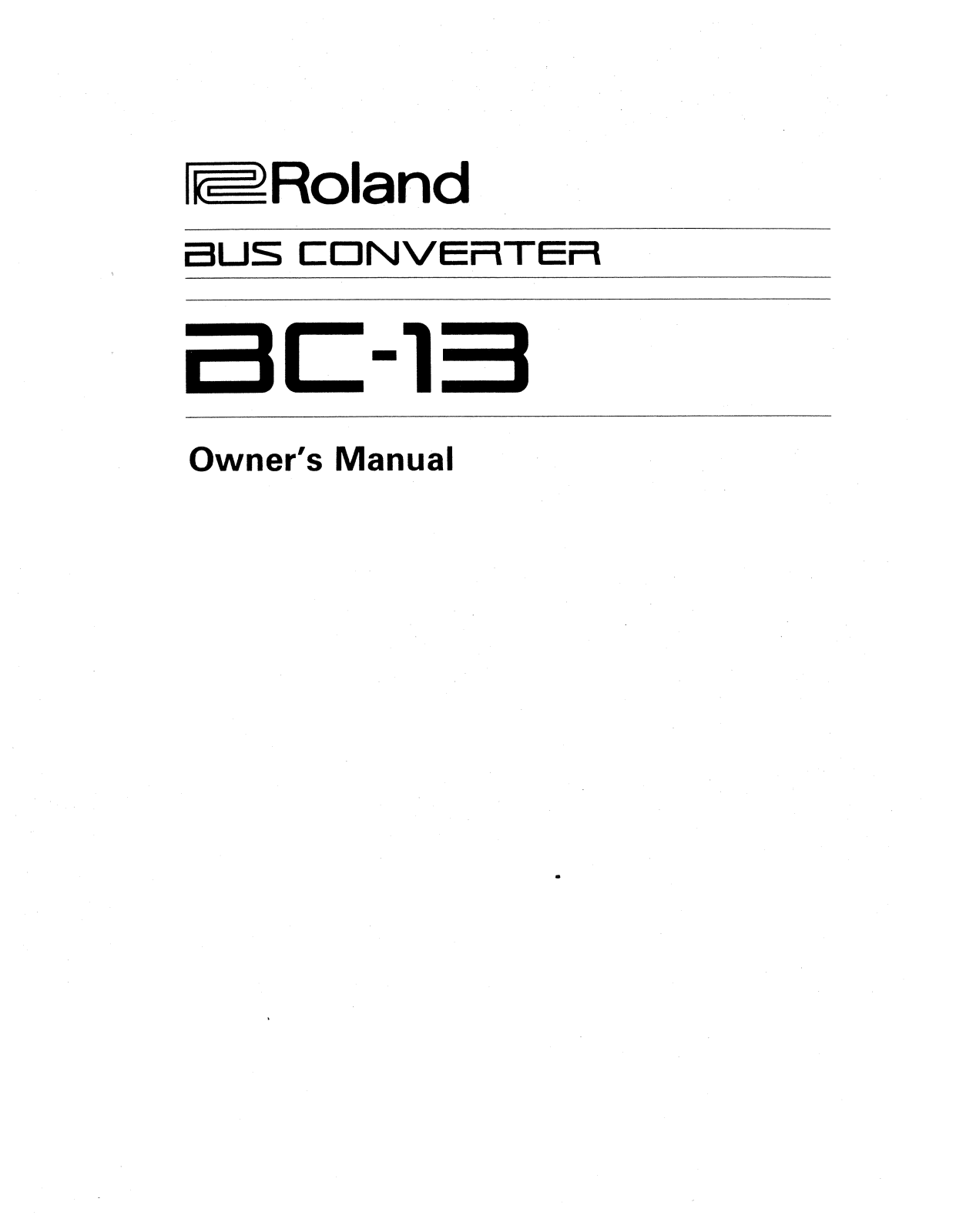 Roland Corporation BC-13 Owner's Manual