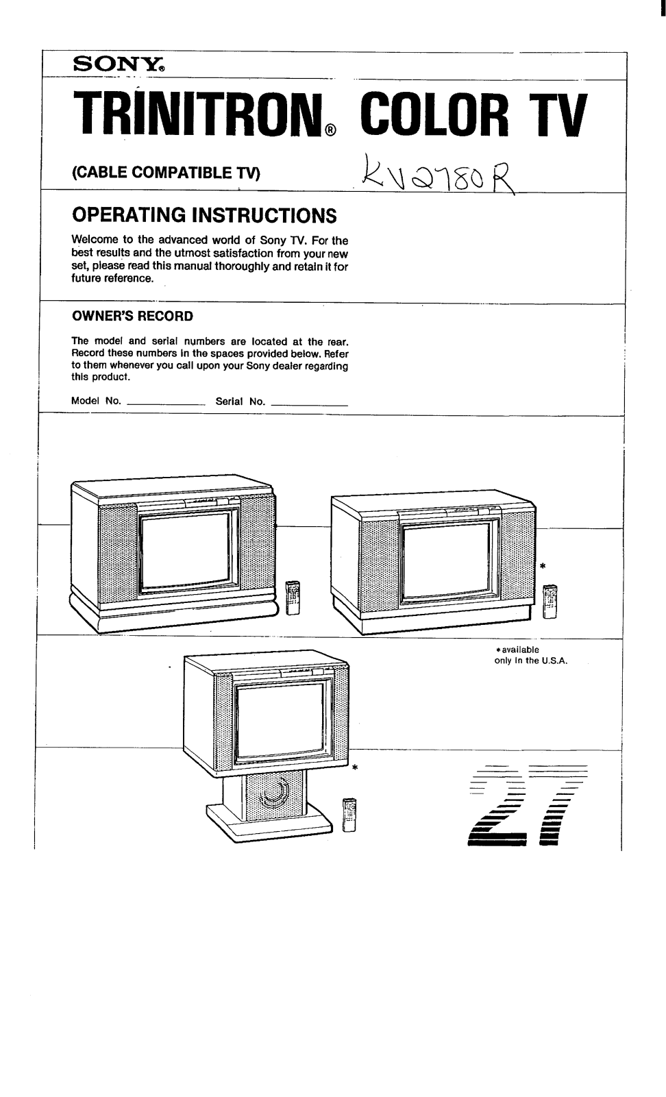 Sony KV-2780R Operating manual
