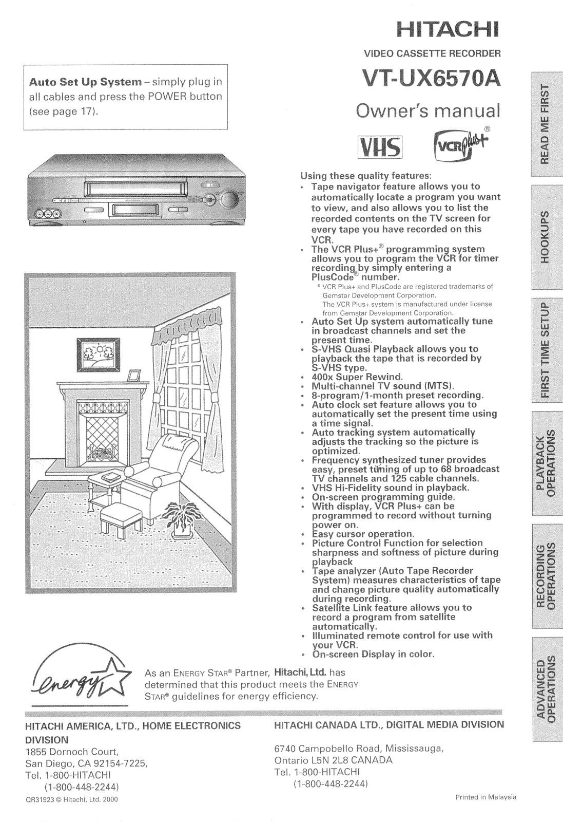 Hitachi VTUX6570A Owner's Manual