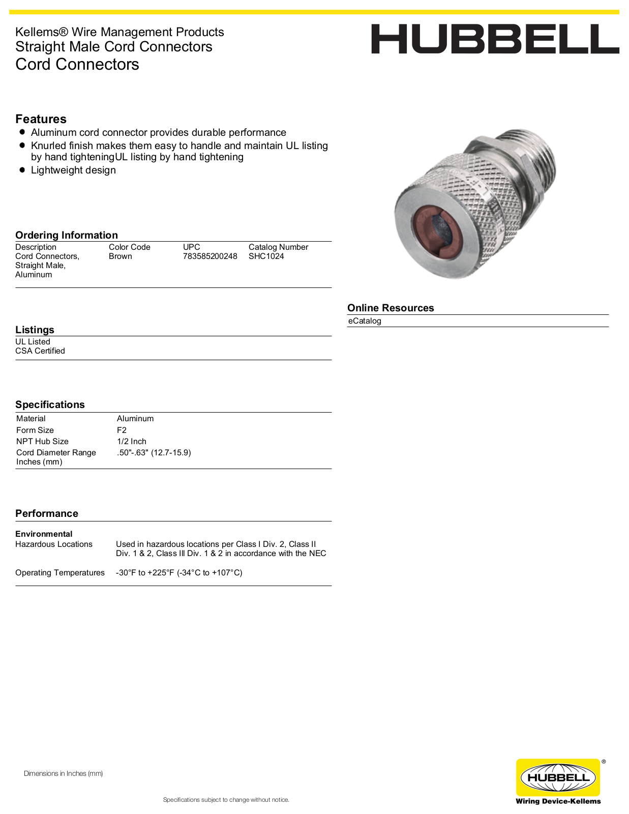 Hubbell SHC1024 Specifications - ManualMachine.com