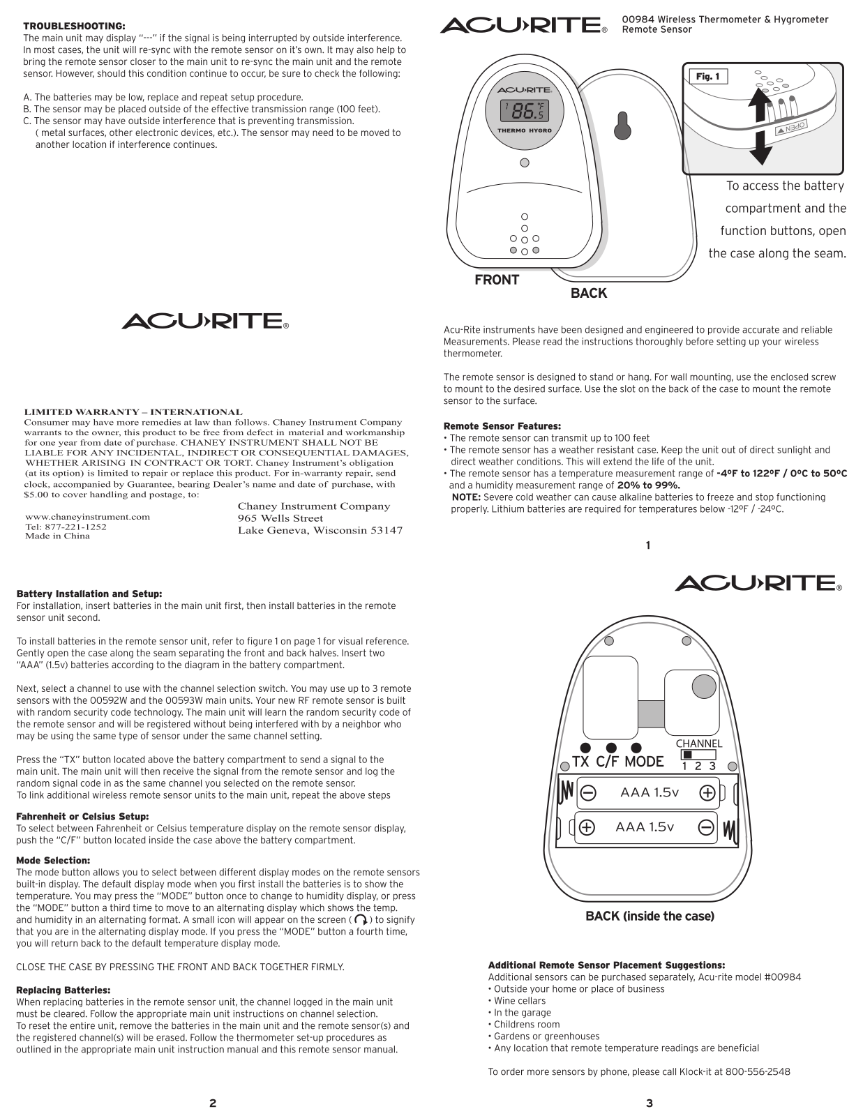 Chaney Instrument 00984 User Manual