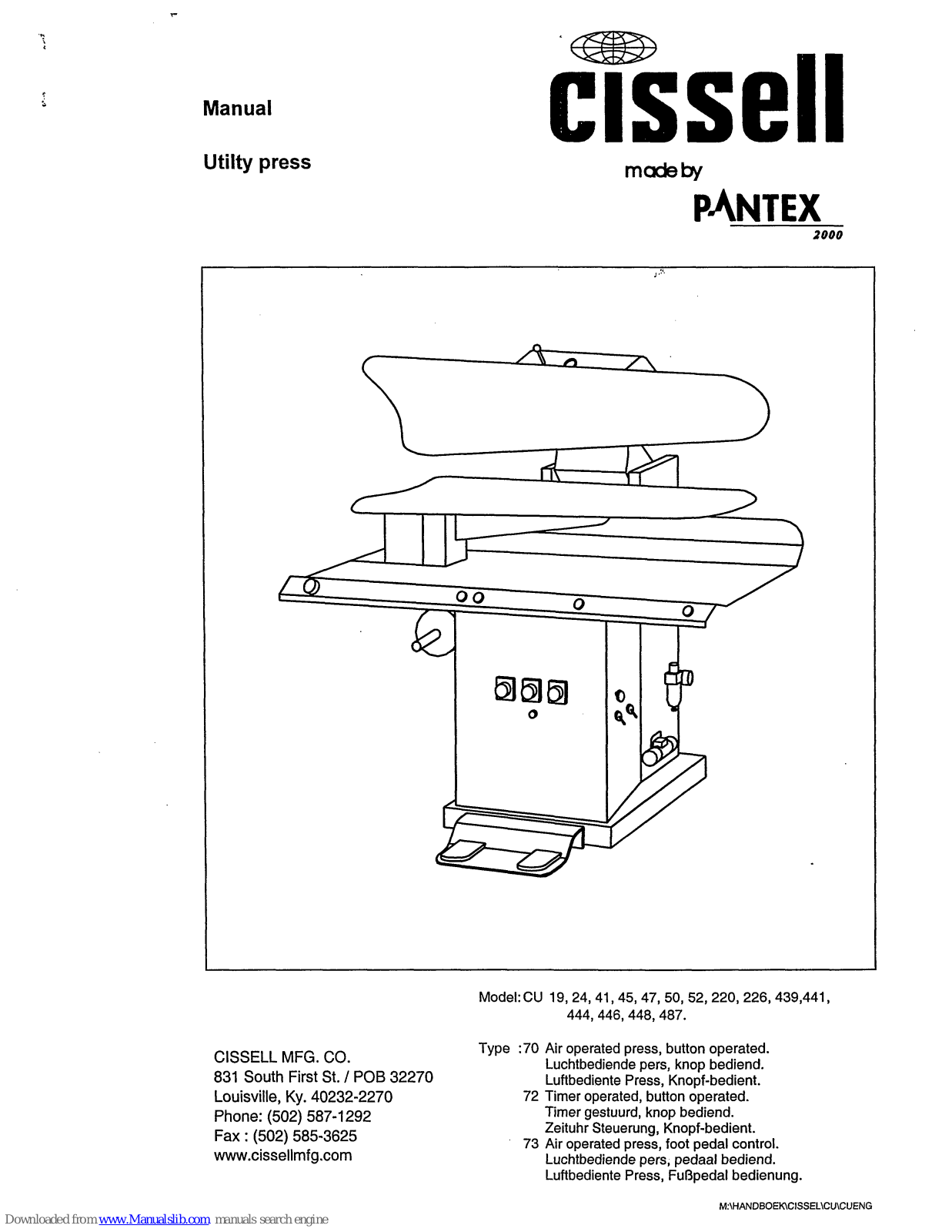 Cissell NEW UTILITY, CU 19, CU 24, CU 41, CU 45 User Manual