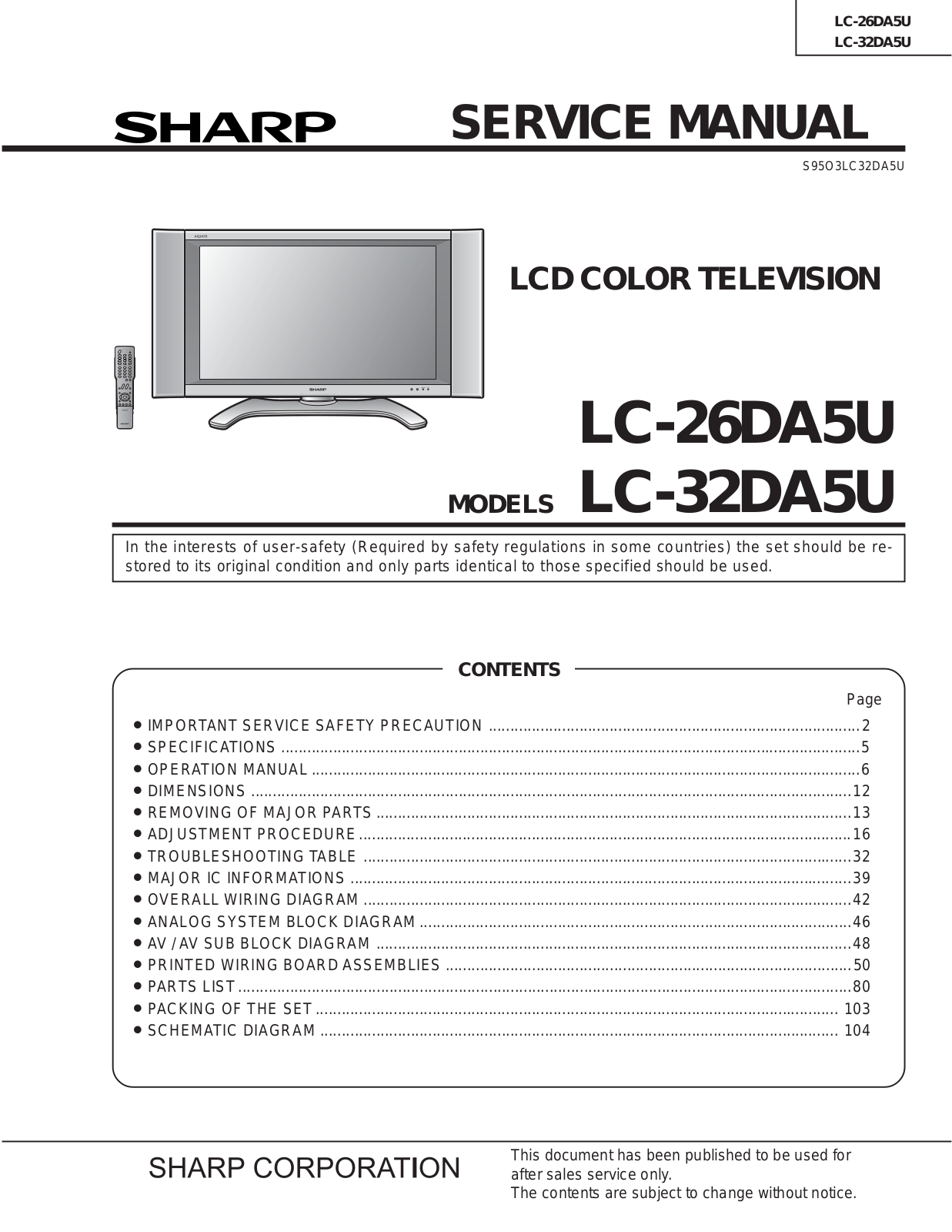 Sharp LC-26DA5U, LC-32DA5U Schematic