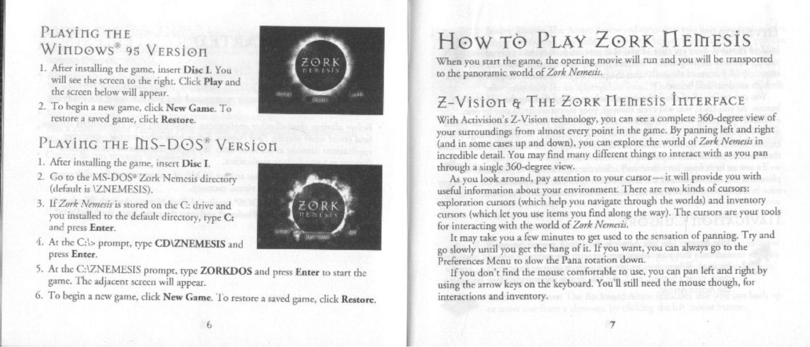 Games PC ZORK NEMESIS User Manual