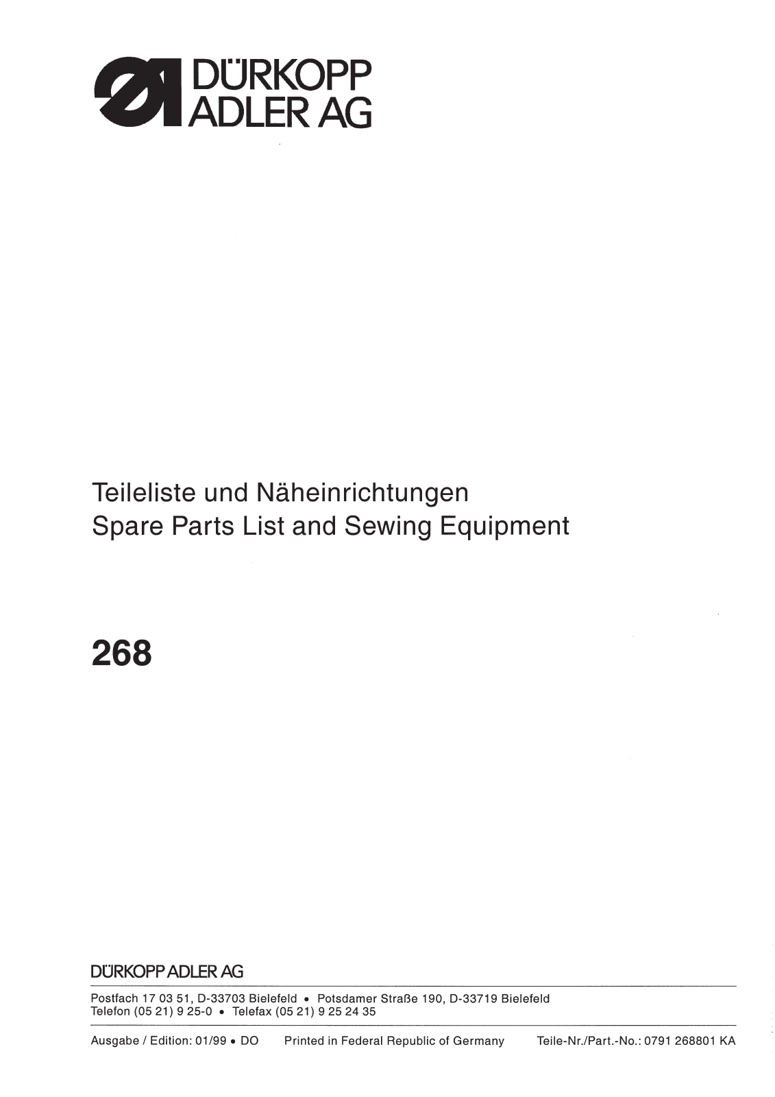 DURKOPP 268 Parts List