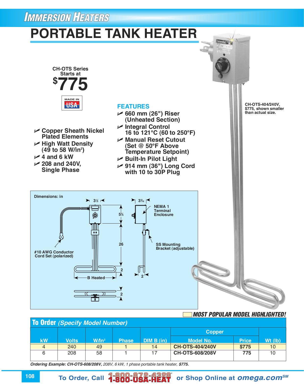 Omega Products CH-OTS-608-208V User Manual