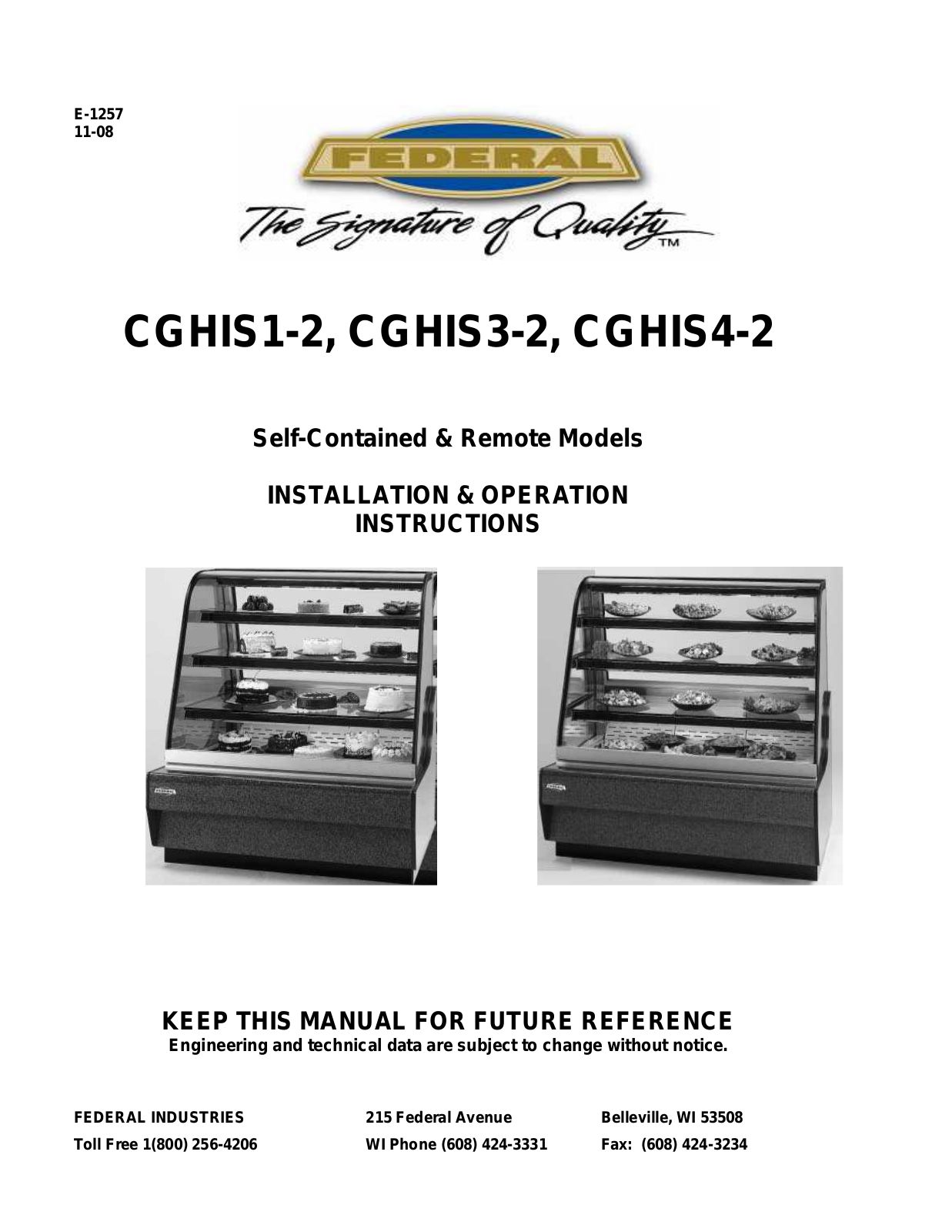 Federal Industries CGHIS1-2 Installation  Manual