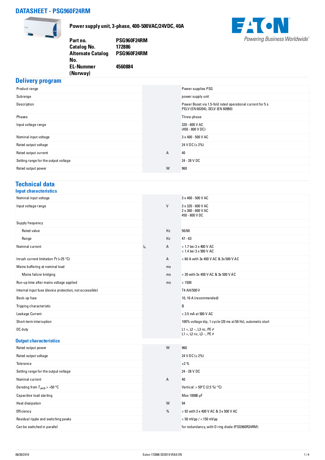 Cutler Hammer, Div of Eaton Corp PSG960F24RM Data Sheet