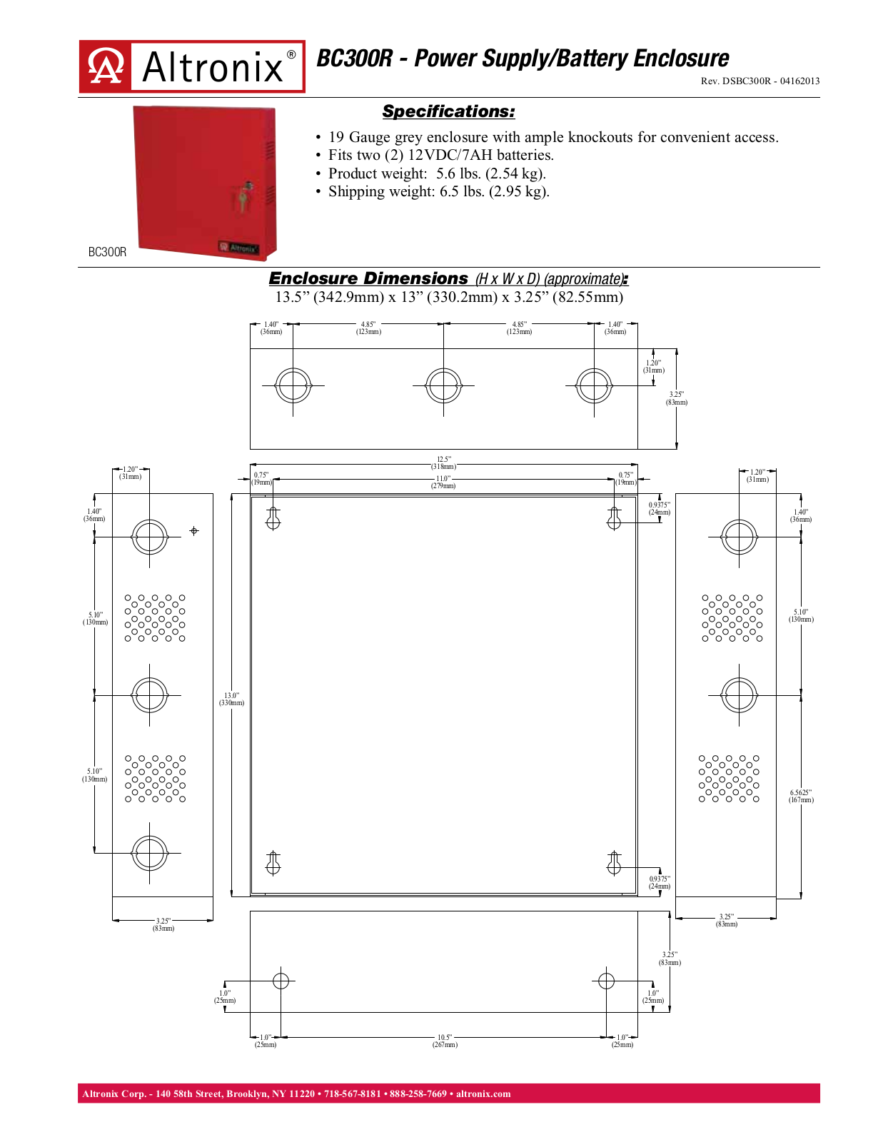 Altronix BC300R Specsheet