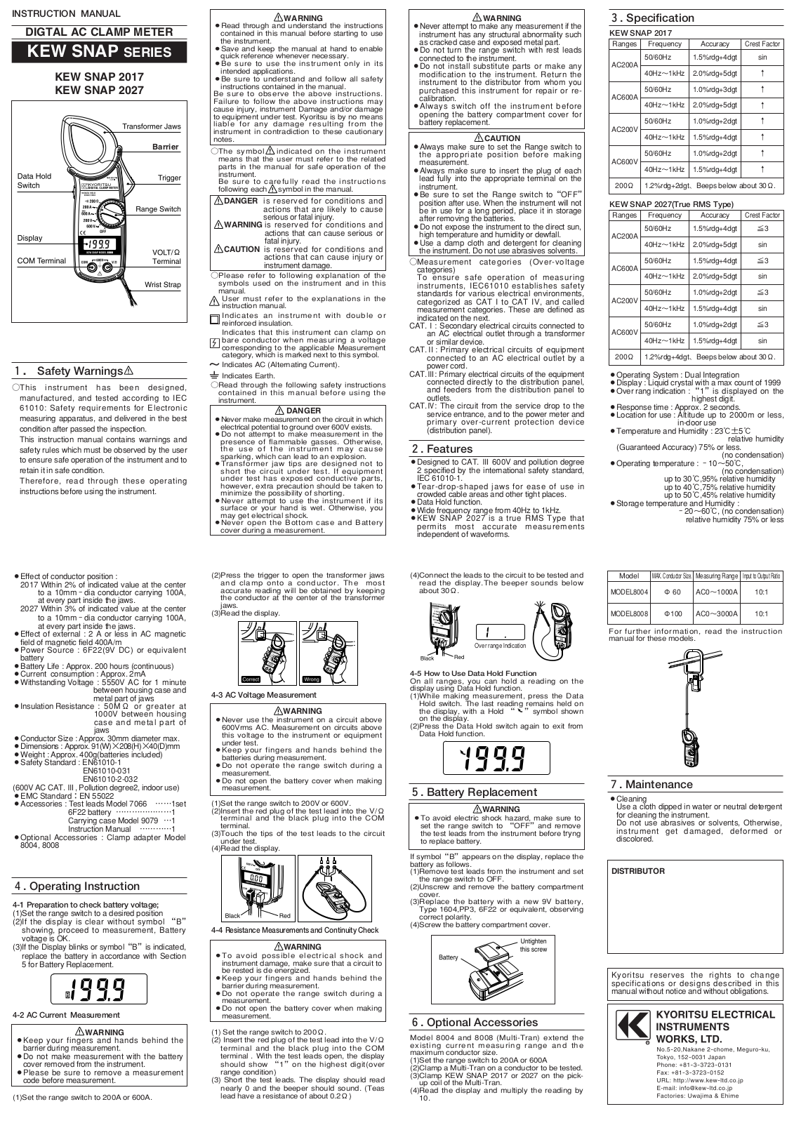 KYORITSU 2027 User Manual