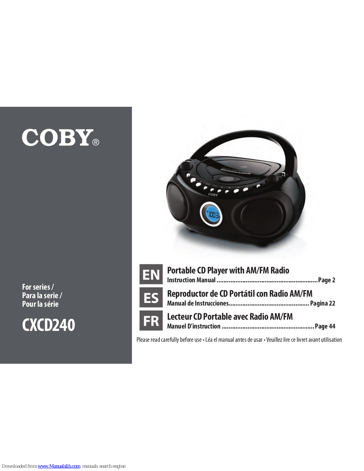 Coby CXCD240BLU, CXCD240 Instruction Manual