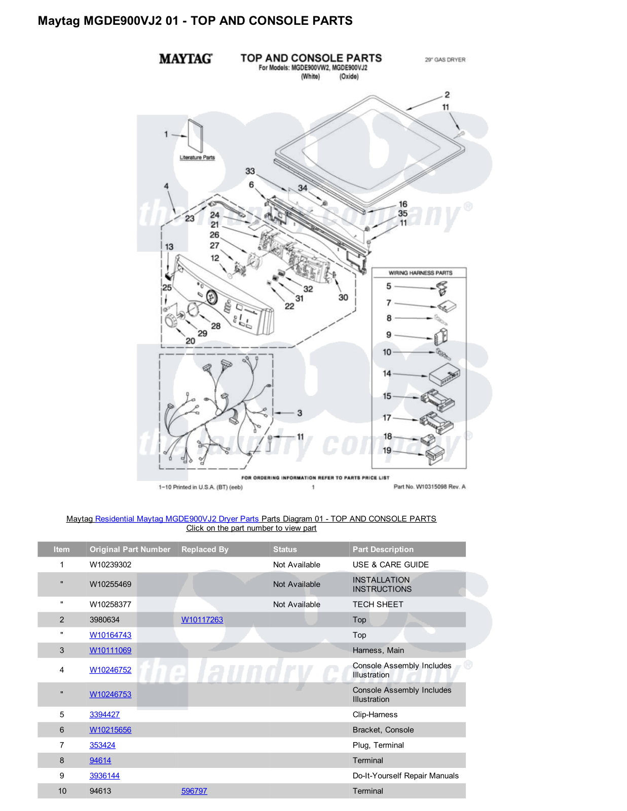 Maytag MGDE900VJ2 Parts Diagram