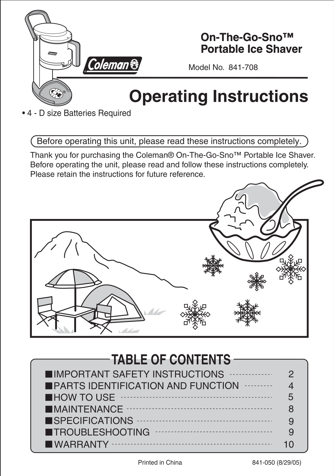 Coleman 841-708 User Manual