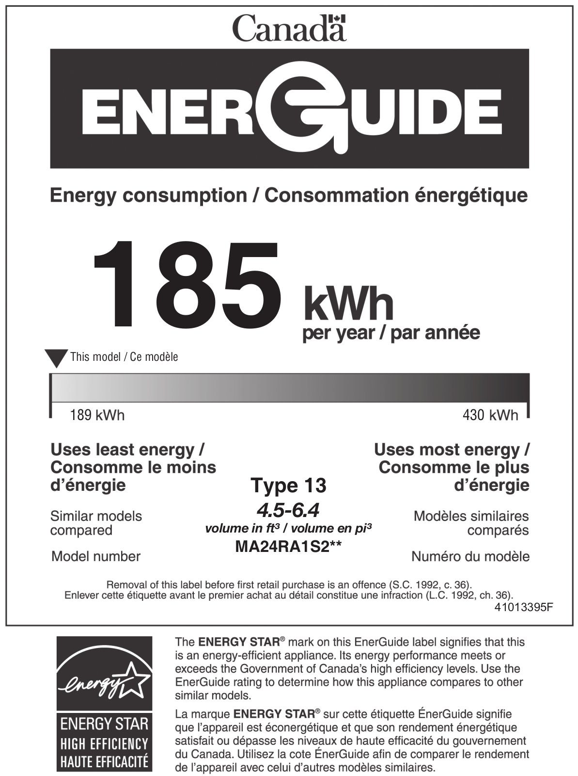 Marvel MA24RAS2LB Energy Guide