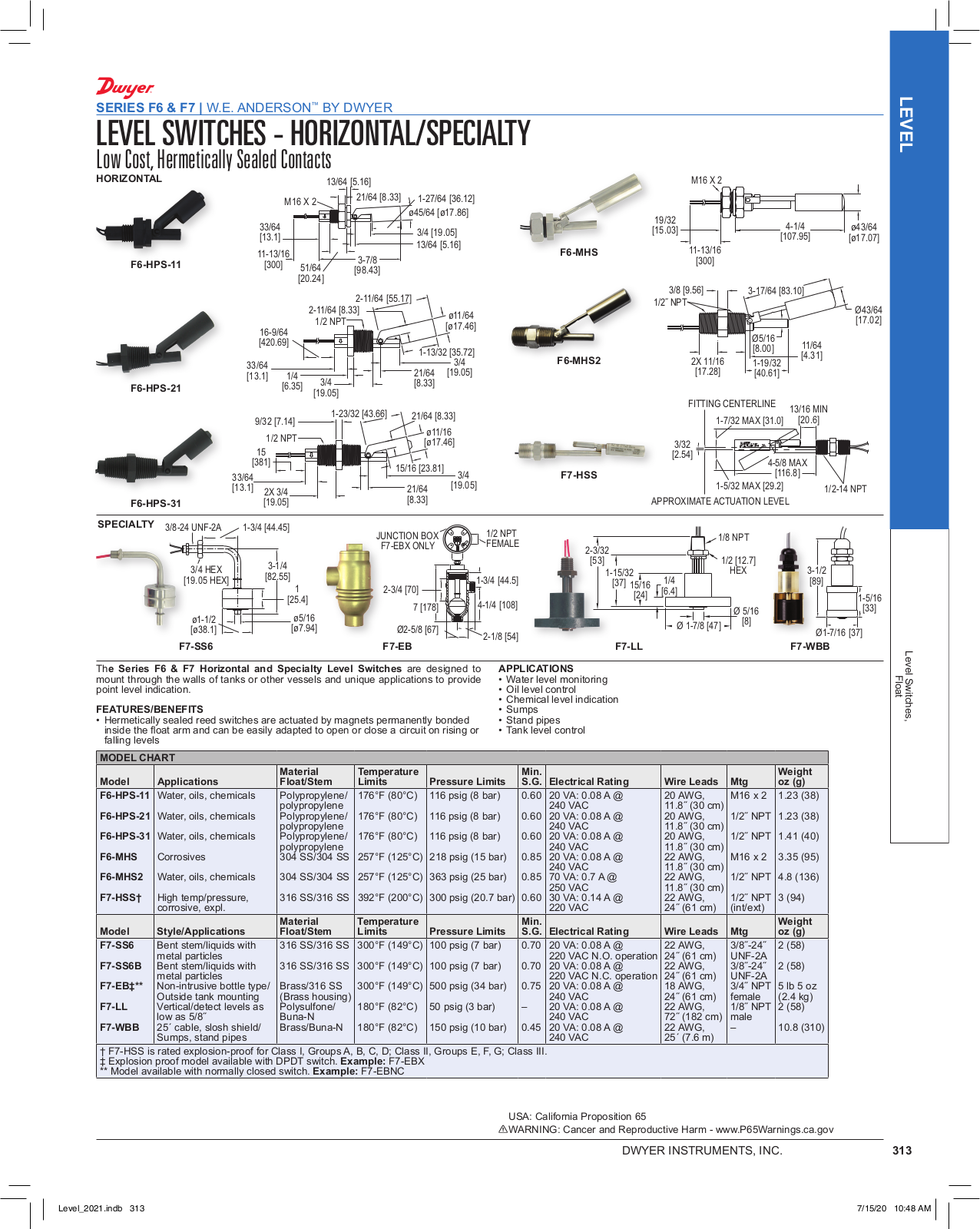 Dwyer Instruments SERIES F6, SERIES F7 Catalog Page