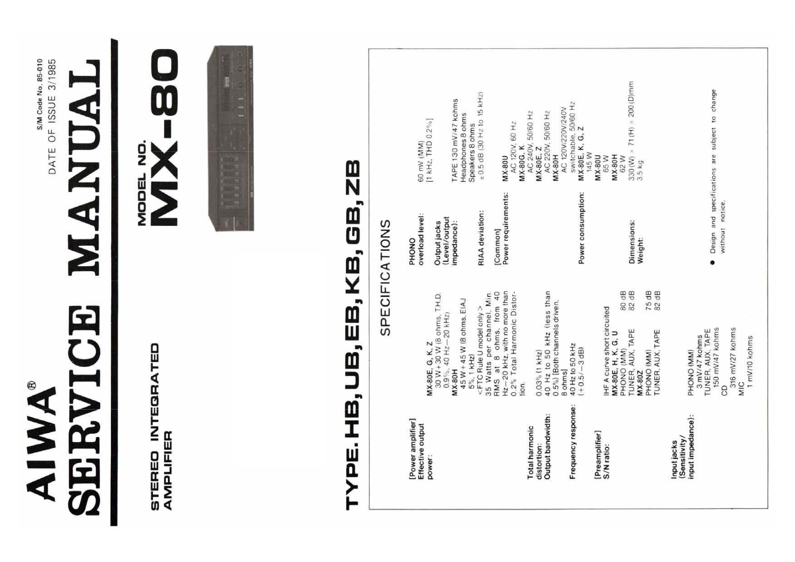 Aiwa MX80 Schematic